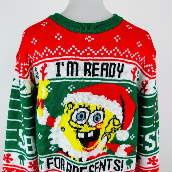 Nickelodeon SpongeBob SquarePants I’m Ready For Presents Christmas Sweater Large - Picture 2 of 6